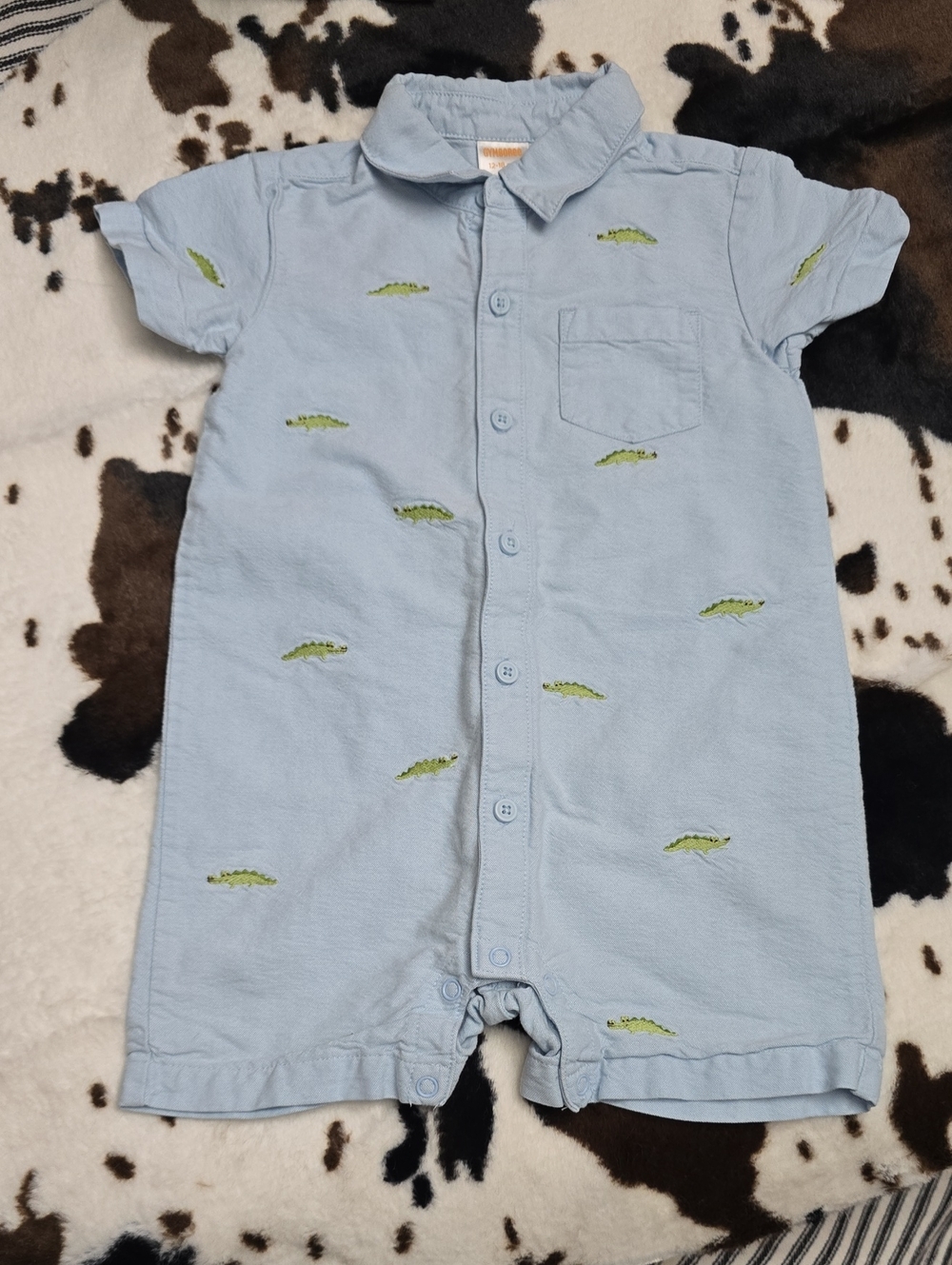 Gymboree Light Blue Short-Sleeve Button Romper 12 18 Mth Alligator